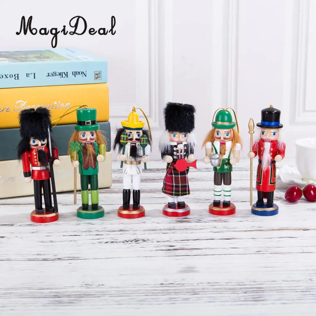 11Pcs 12cm Christmas Decorations Wooden Soldiers Nutcracker Puppets Figures Pendants Christmas Ornaments Office Table Desk Decor