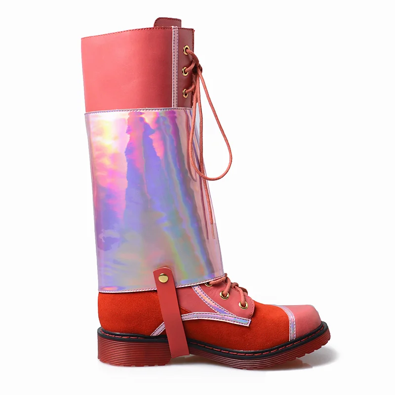 Bajo Tacón Botas Más Mujeres Muslo Casual Caballero Calle 41 De Fleece Cuero Genuino red Planos black Moda El Las Tamaño Encajes Alto Black Martin wxpUwXSqT