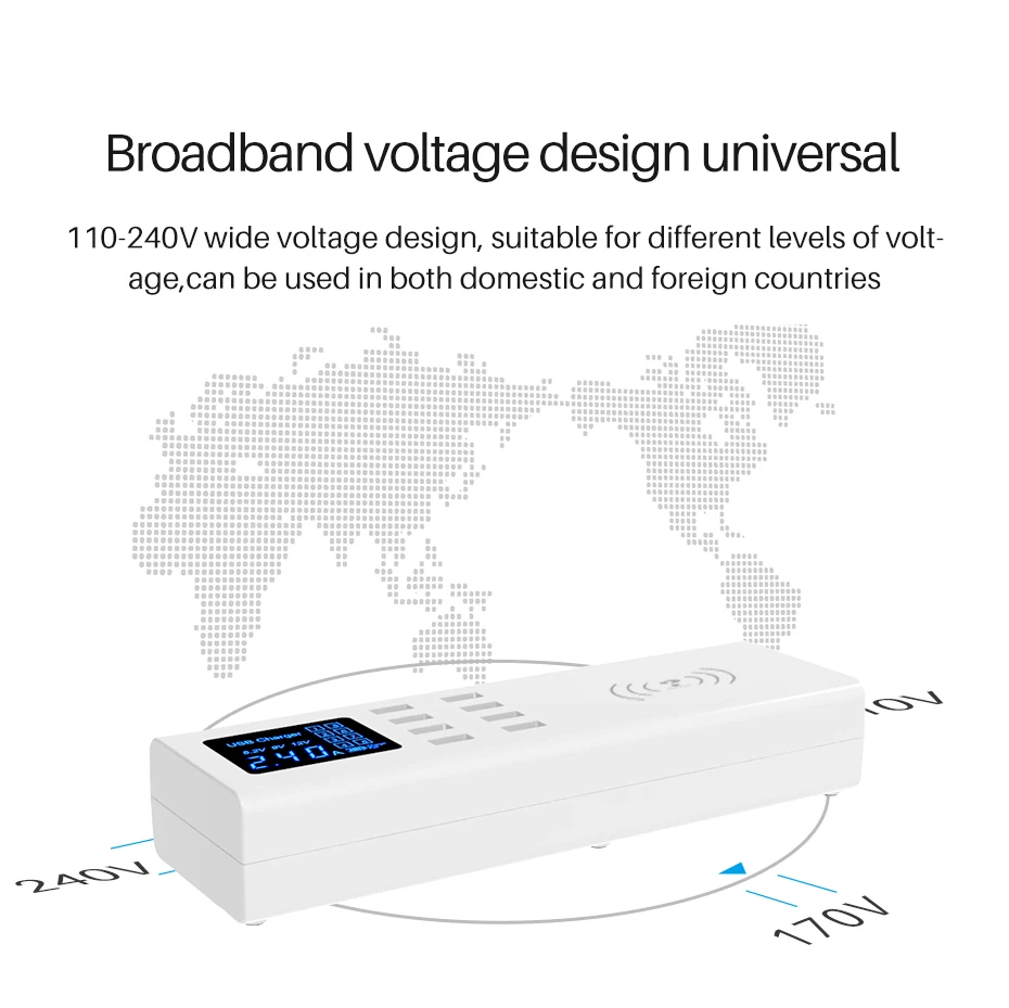 Беспроводное зарядное устройство Qi, умное USB быстрое зарядное устройство, несколько портов, светодиодный дисплей, зарядка, концентратор, розетка, адаптер для Xiaomi, samsung, huawei