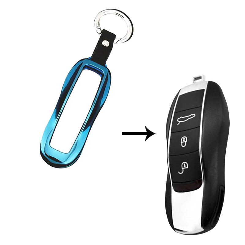 

Dsycar 1Set Car Key Case Cover for Porsche Car Smart Key Holder Keychain Blue For Porsche Panamera 911,Zinc Alloy Car Key