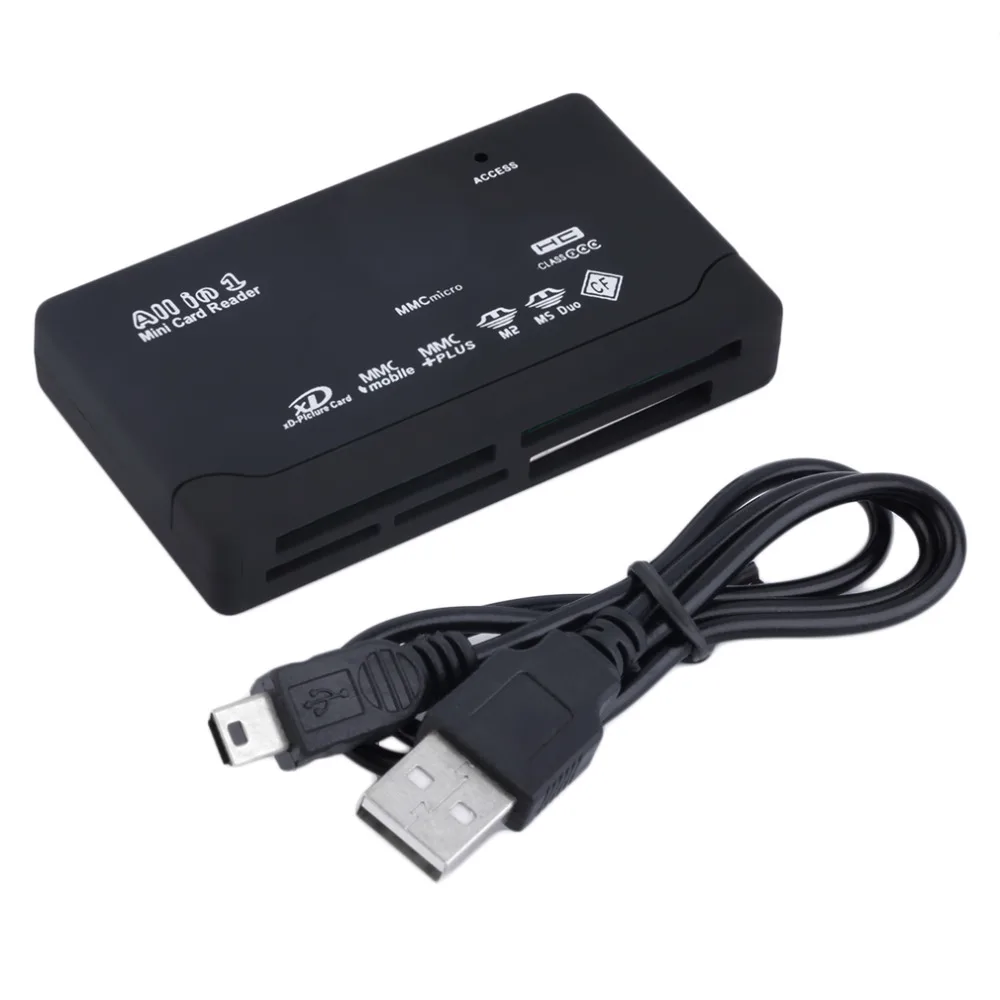 2015 Новый горячий черный Внешний USB 2,0 Multi Card Reader для XD MMC MS CF TF мини M2 Бесплатная доставка