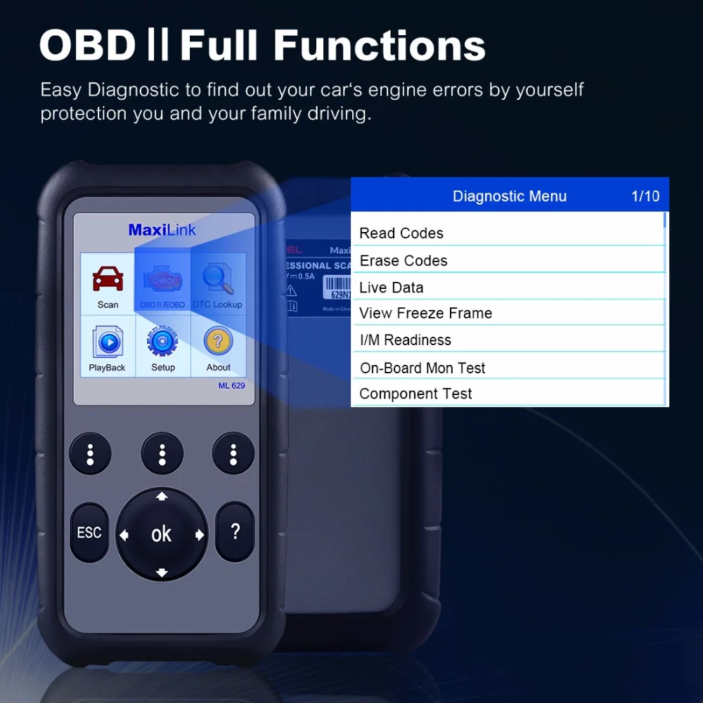 Autel MaxiLink ML629 Улучшенный CAN OBD2 сканер с ABS SRS диагностика двигателя автоматический VIN
