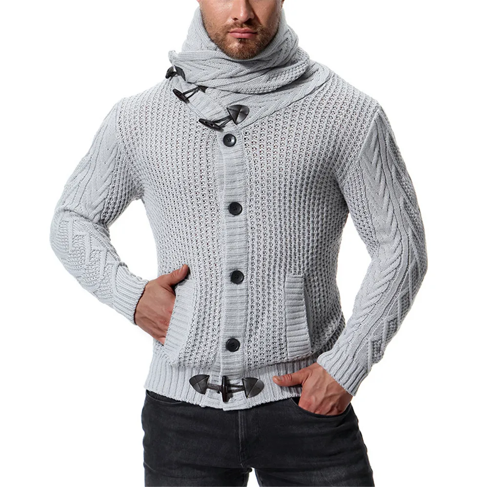 2018 New Mens Long Sleeve Single Breasted Thick Crocheted Casual ...