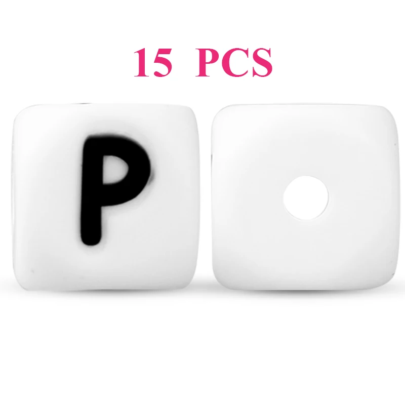 15/36/100/200/500/1000 шт. буквы силиконовые бусины 12 мм Детские зубные кольца Жевательные бусы с алфавитом для персонализированные имя DIY прорезывания зубов - Цвет: P