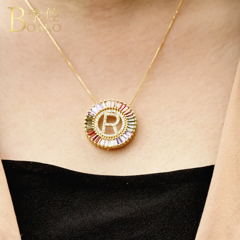 

Gold A-Z initial necklaces/letter Necklace For Women Cubic Zirconia/Crystal Long rainbow Necklaces collier femme 2019 Z4