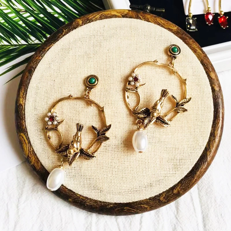 

Coco&willow Bird And Flower Earrings For Women Imitation Pearl Pendant Vintage Earrings Statement Earring Fashion Jewelry 2019