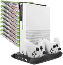 Vertical Stand Cooling Fan Cooler for Xbox One S /Slim with Controller Charging Dock Charger Station Game Storage Tower