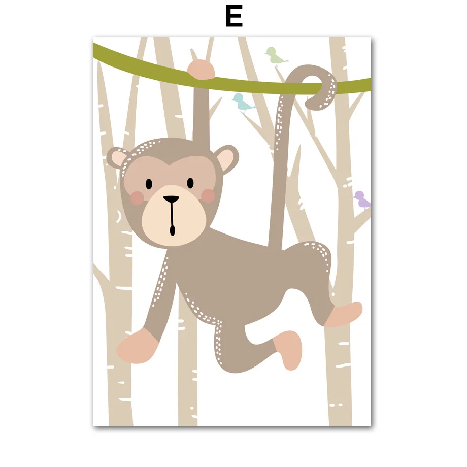 Лиса, Медведь, Лев, олень, кролик, лес, настенная живопись на холсте, скандинавские плакаты и принты, настенные картины для детской комнаты, декор для детской комнаты - Цвет: E