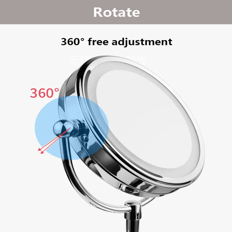  Makeup Mirro With LED Light 6 Inch Professional Silver Round Double Side Desktop Revolving 1:3 Magn - 32945568794