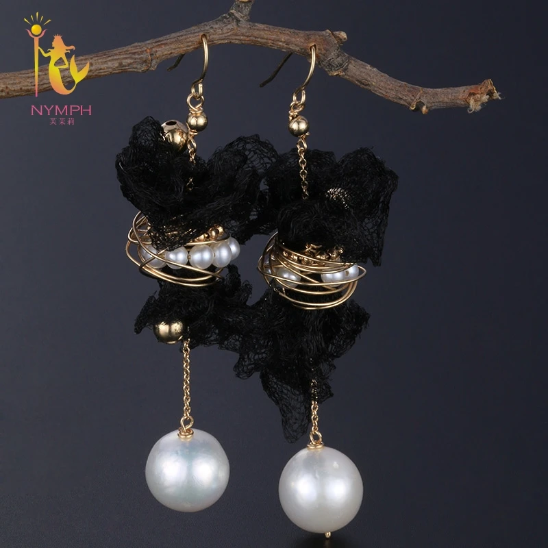 

[NYMPH] Freshwater Pearl Earrings For Women Fine Jewelry Big Natural Pearl Dangle Earrings Trendy Gift E317