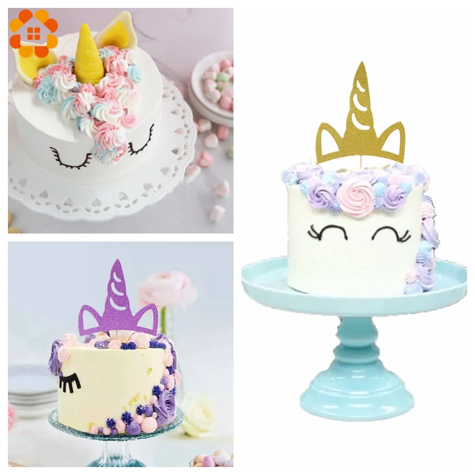 5PCS Glitter Unicorn Cake Topper DIY Cake Topper Picks Happy Birthday Party Cake Toppers Wedding Decoration Baby Shower Supplies in Cake Decorating Supplies