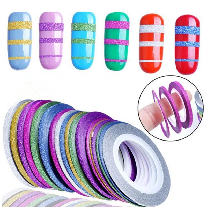 

10 Rolls Glitter Scrub Nail Art Striping Tape Line Sticker Tips Decorations DIY Self-Adhesive Decal Tools Manicure 1MM 2MM 3MM