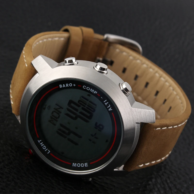 CAINO Men Sports Digital Wristwatches Compass Altimeter Barometer Leather Band Fashion Outdoor Watches Clock Relogio Masculino