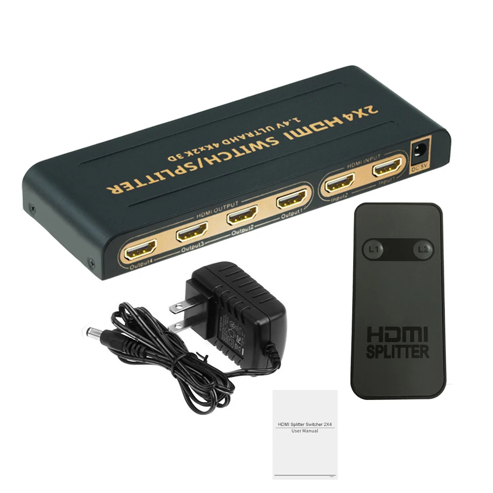 Aikexin 4K HDMI сплиттер 2x4 с ИК пультом 2 в 4 Выход переключатель Поддержка Ultra HD Full 1080P