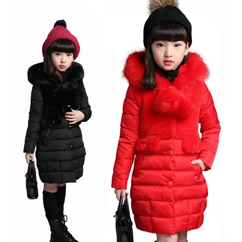 Girls Fur Hooded Winter Coat Children Fashion Padded Cotton Jacket 10 ...