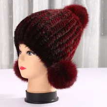 Горячая леди лисий мех норки шар, сотканный дамы шляпу Последняя Мода Универсальные теплые наушники