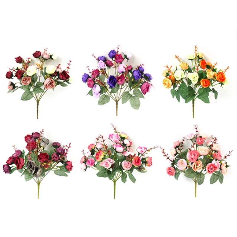 21 Heads/bouquet Silk Rose European Style Artificial Flower High Quality Bouquet Fake Flowers Wedding Home Party Decoration