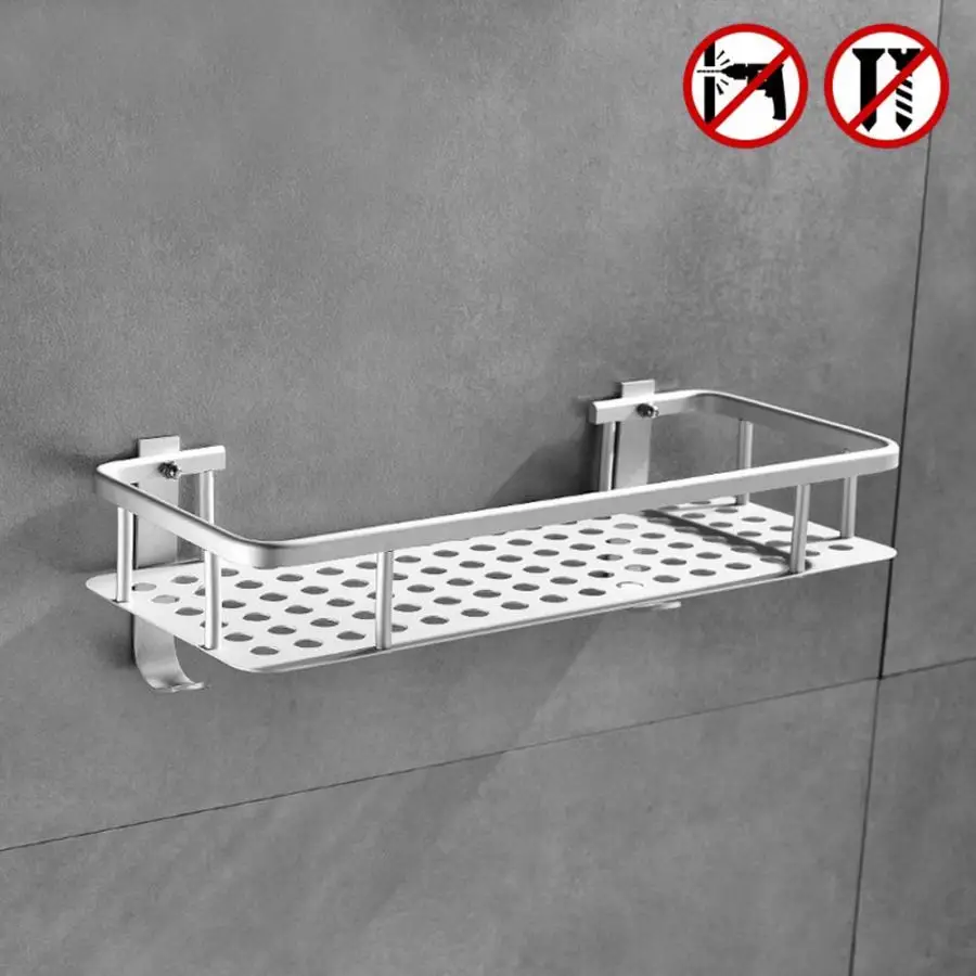

No-Drilling Bathroom Storage Rack Thickened Smooth Edge Single Layer Storage Shelf Shampoo Holder Bathroom Accessories