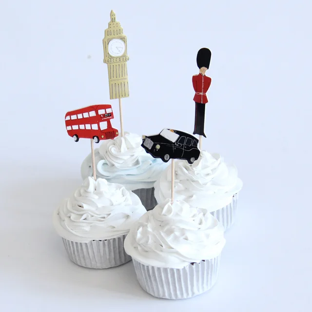 72pcs Lot London Big Ben Theme Cartoon Party Supplies Cupcake Topper