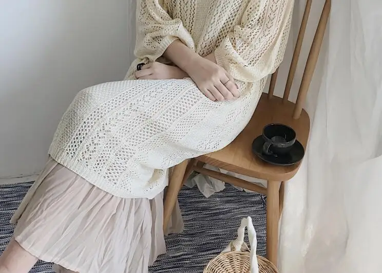 Summer Fashionable Korean Style Two Pieces Female Dress Chic Hollow Out Solid Knitting Blouse All-match Spaghetti Strap Dress10