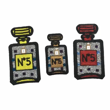 

Beaded Embroidery Rhinestone No 5 Perfume Bottle Patches Iron on Sequins Patch DIY Accessories Bag Cloth Patch 3D NO5