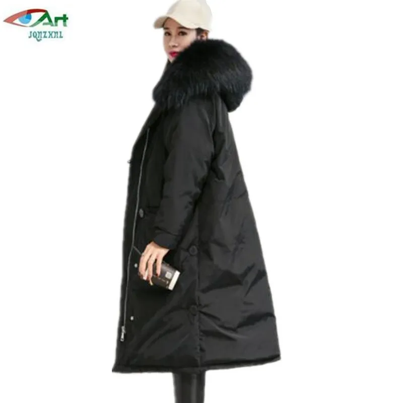 

Winter new women Big fur collar down jacket coats fashion loose long size large white duck down jacket warm jackets female AS833