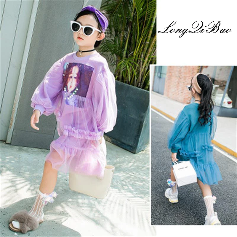 

Girls spring and autumn dress long-sleeved sweater 2018 new style in the big children's tide clothes children's printed dress