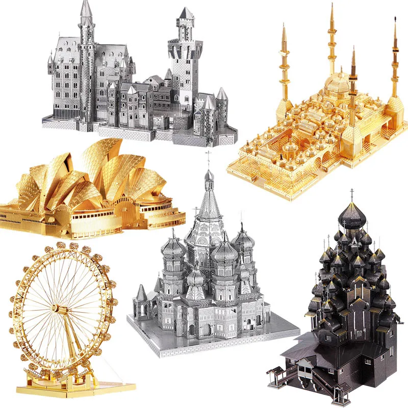 

Piececool 3D Metal Puzzle Toy DIY Church Castle Ferris Wheel Big Ben Dutch Windmill Building Kits Metal Puzzles Toys For Kids