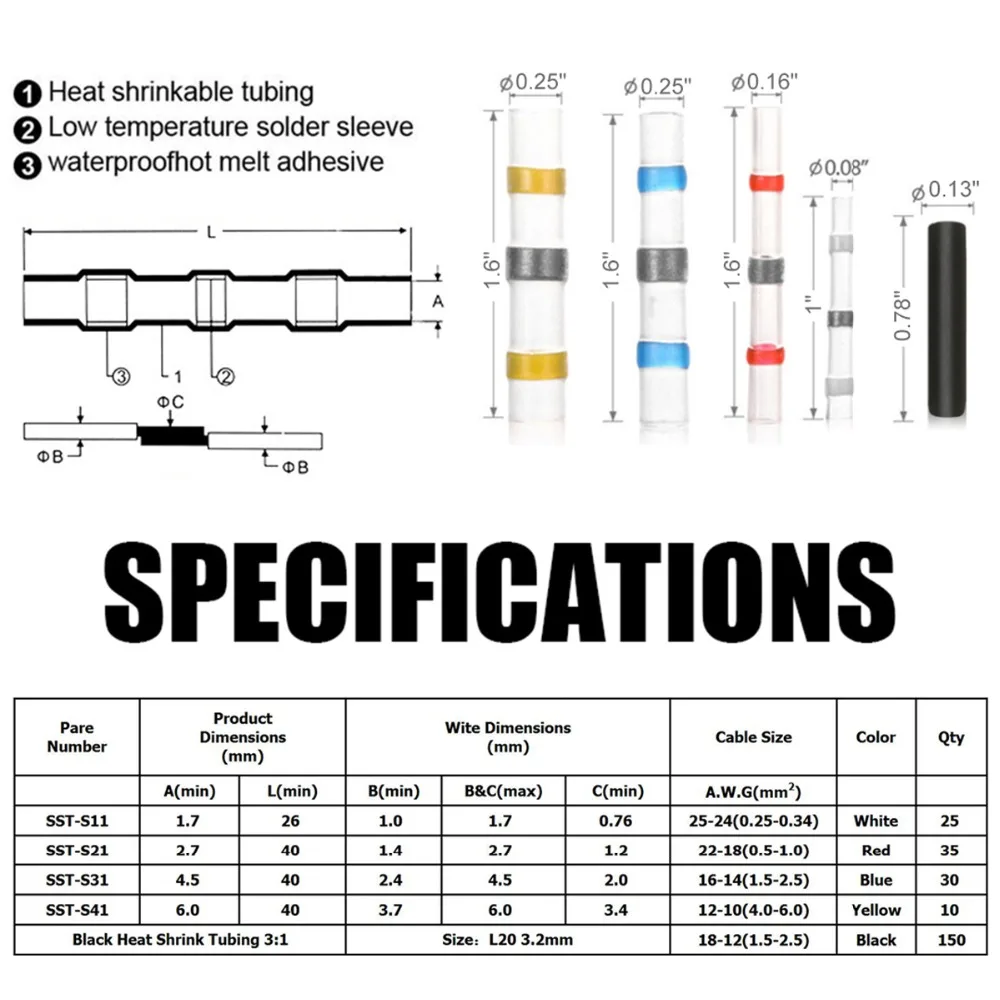 250 шт./компл. смешанные Цвет терм усадочная соединители проводов припоя рукава Водонепроницаемый быстро стыковой комплекты терминалов Mayitr
