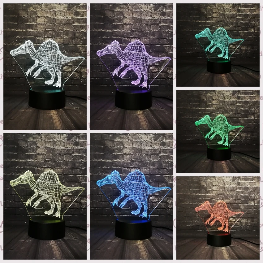 Парк Юрского периода светодио дный светодиодный ночник 3D Динозавр свет RGB 7 цветов Изменение USB База переключатель выставка малыш Рождество