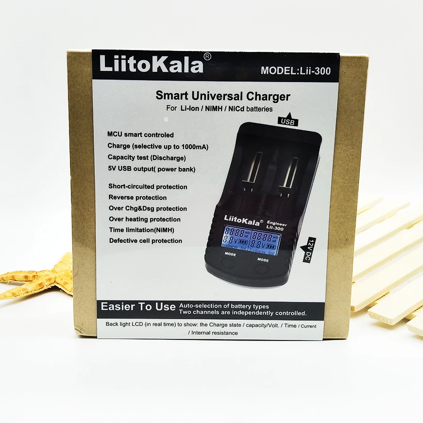 Зарядное устройство Liitokala с ЖК-дисплеем 18650/26650/18350/16340/AA/AAA 3 7 В/1 2 В экраном 5 1 А lii300 |