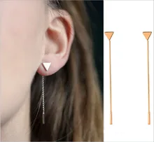 New Simple Punk Triangular Heart Geometric Metal Chain Tassels Ear Jewelry Drop font b Earrings b