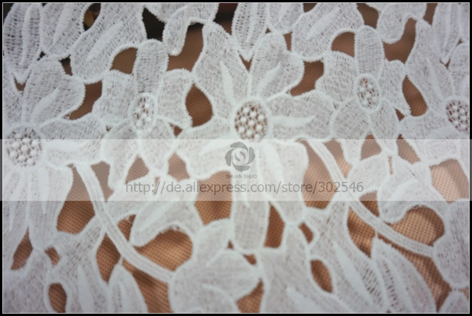 Shuanshuo Водорастворимые Вышитые молочного шелка кружева свадебное платье ткань вышивка с сеткой кружевная ткань 125*50 см