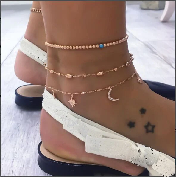 

Shayao 1 PC Multi-layer Sexy Anklet Foot Chain Summer Bracelet Charm Anklets For Women Moon Star Beach Foot Wedding Jewelry Gift