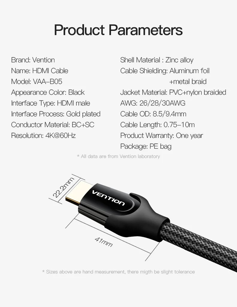 Vention HDMI кабель HDMI к HDMI кабель 4K HDMI 2,0 3D 60FPS кабель для разветвителя переключатель ТВ ЖК-ноутбук PS3 проектор компьютерный кабель