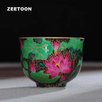 

80ml Boutiques Jingdezhen Ceramics Kung Fu Teacup Wire Inlay Lotus Color Enamel Porcelain Master Cup Tea Bowl Vintage Home Decor