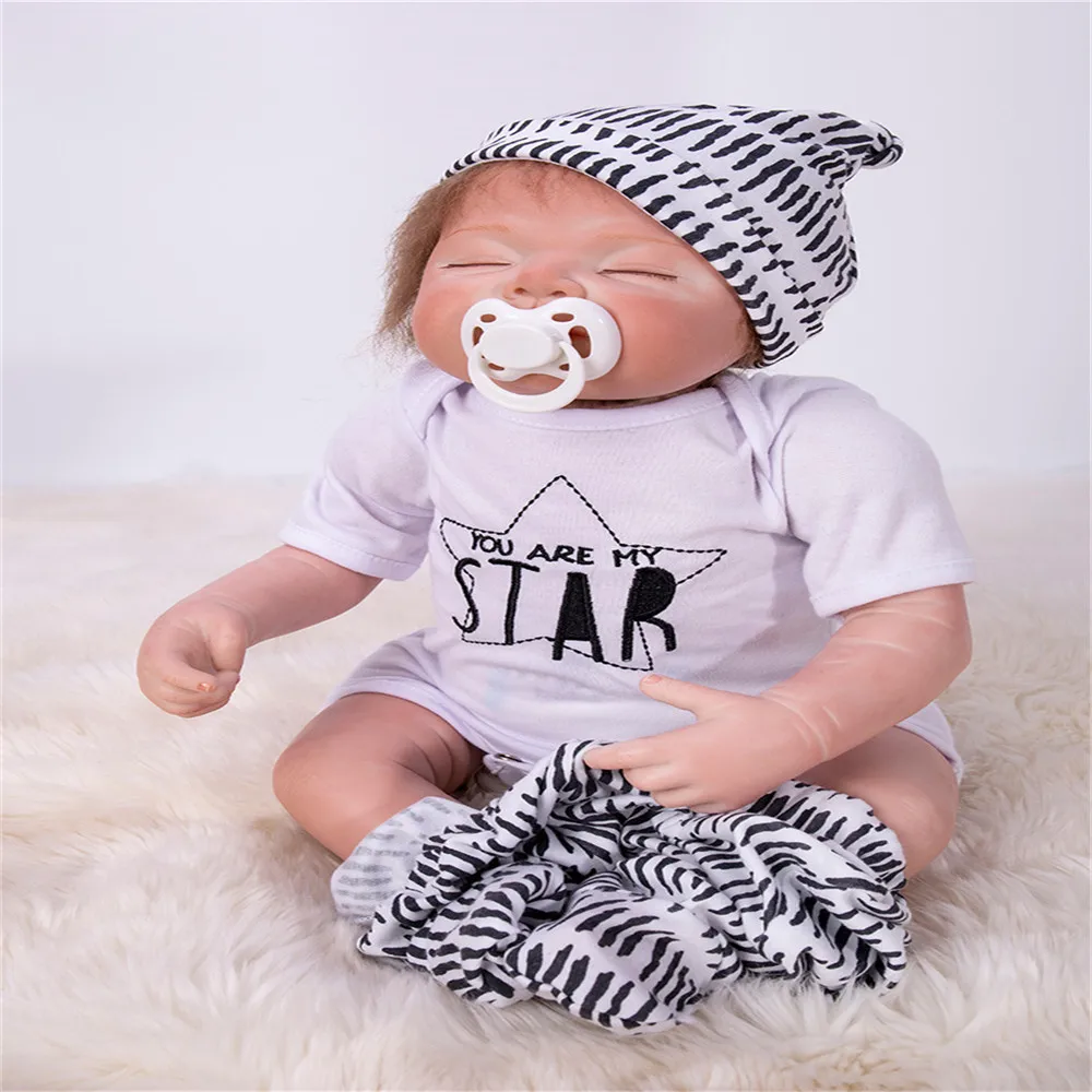 SanyDoll 22 дюйма 55 см силиконовые куклы для новорожденных милый костюм Спящая кукла