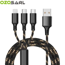 USB кабель 5V 2.8A 3 в 1 быстрая зарядка ткань Braide type C кабель зарядного устройства микро-usb черный золотой провод шнур для iPhone iPad кабель