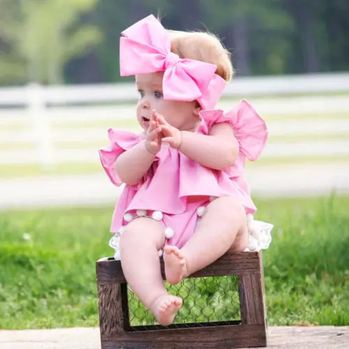 Новорожденных девочек лето с плеча Повседневное Твердые оборками рубашки Одежда для малышей блузки