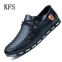 2016 New Fashion Men Loafers Luxury Brand Casual Lace-Up Leather Flats Shoes Men Lightweight Breathable Low Help Driving Shoes
