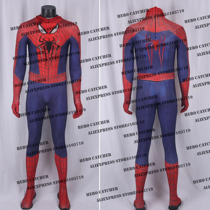 Hero Catcher High Quality Custom Made Amazing Spiderman Costume Adult Spandex Spiderman Suit With 3D Spider Hero Catcher High Quality Custom Made Amazing Spiderman Costume Adult Spandex Spiderman Suit With 3D Spider