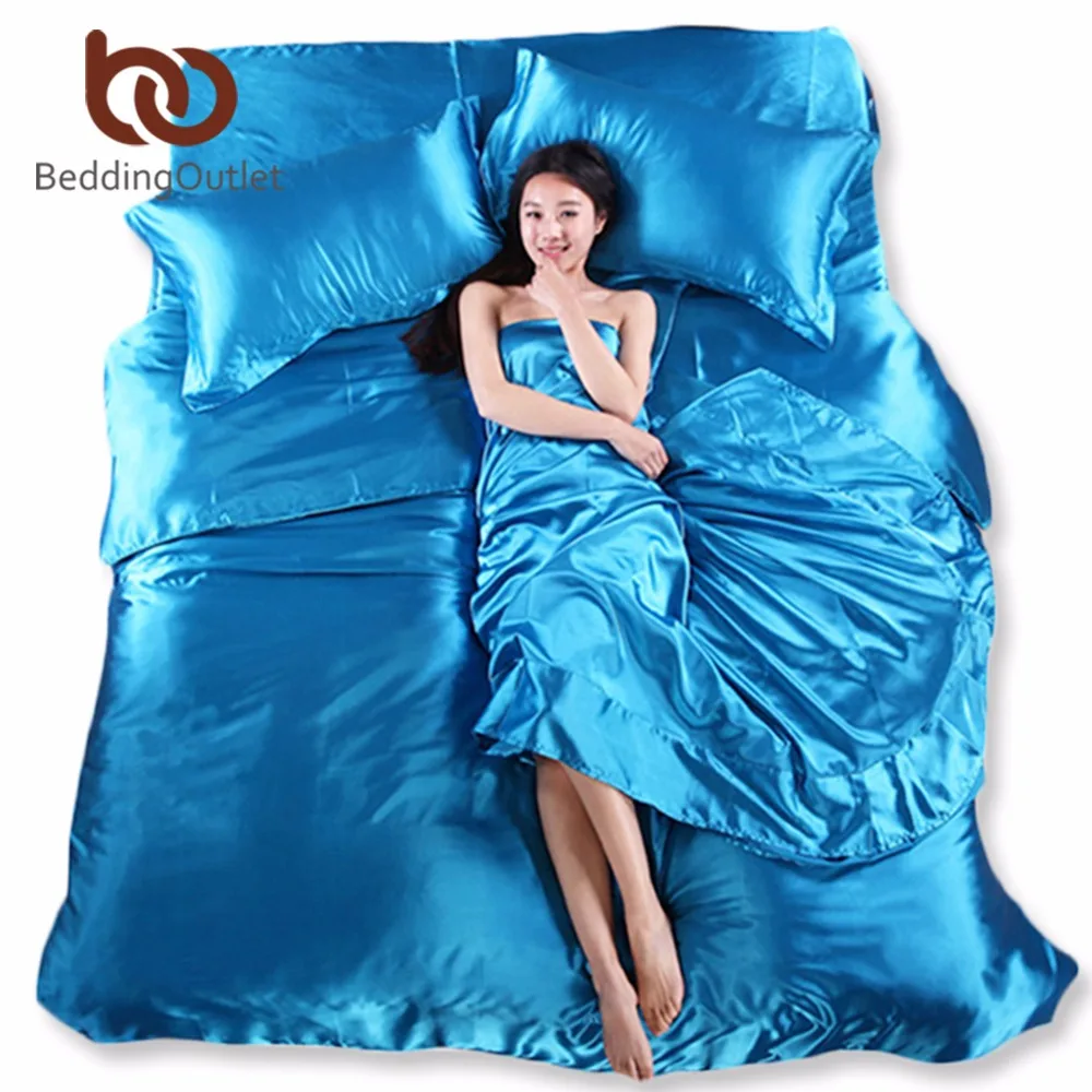 BeddingOutlet Bedding Set Silky Sheet Chinese Silk Bedspreads king Size Purple Blue Bed Linen