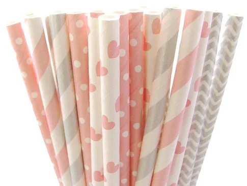 Paper Straws - Pale Pink & Silver Mixed