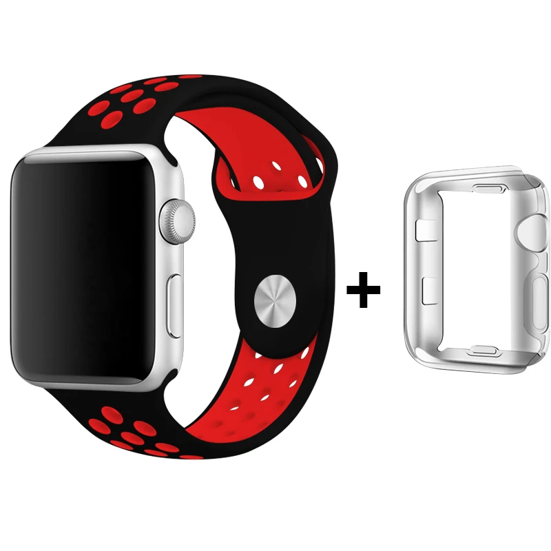 Черный/Вольт ремешок для часов для спортивного ремешка Nike 44 мм 40 мм Apple Watch 4 силиконовый браслет 42 мм 38 мм для Iphone Watch 2+ чехол - Band Color: Black with red