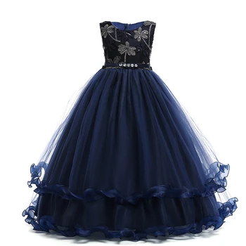 

New Arrival Children's White Long Dress Embroidery Princess Dress Kids Sequined Wedding Girls Floor Length Party Costumes