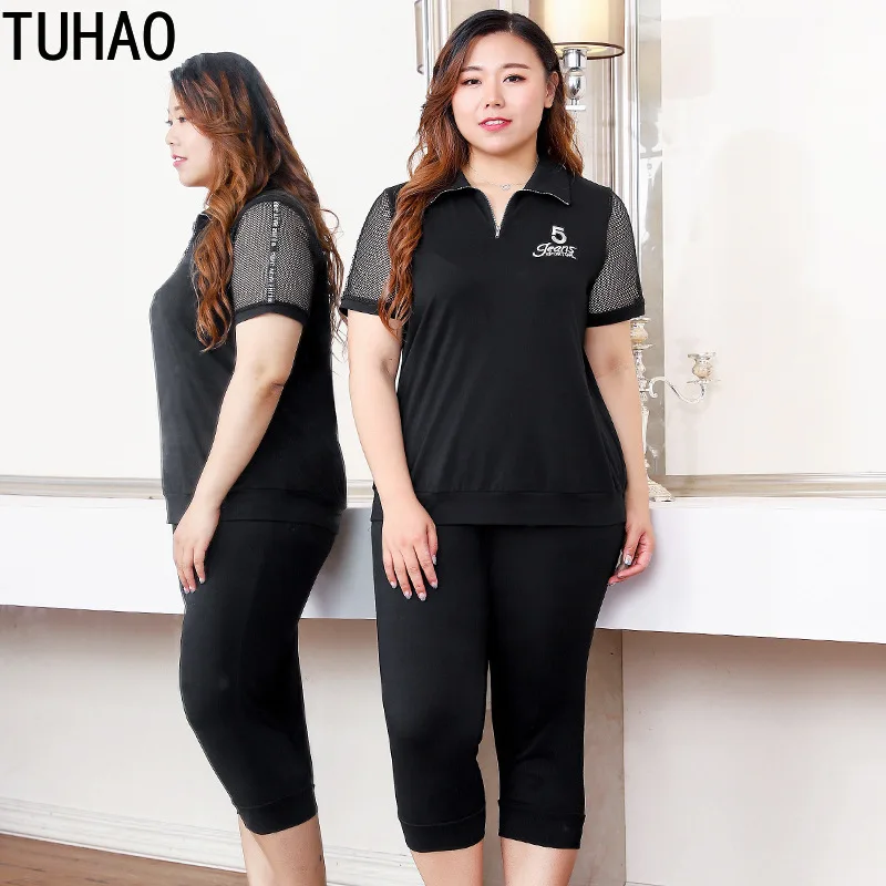 

TUHAO 2019 Women Set 2 Piece Sets Plus Size 10XL 8XL 6XL Womens Sweatsuit Tracksuit Large Size Outfits Shirt + Pants Big MS06