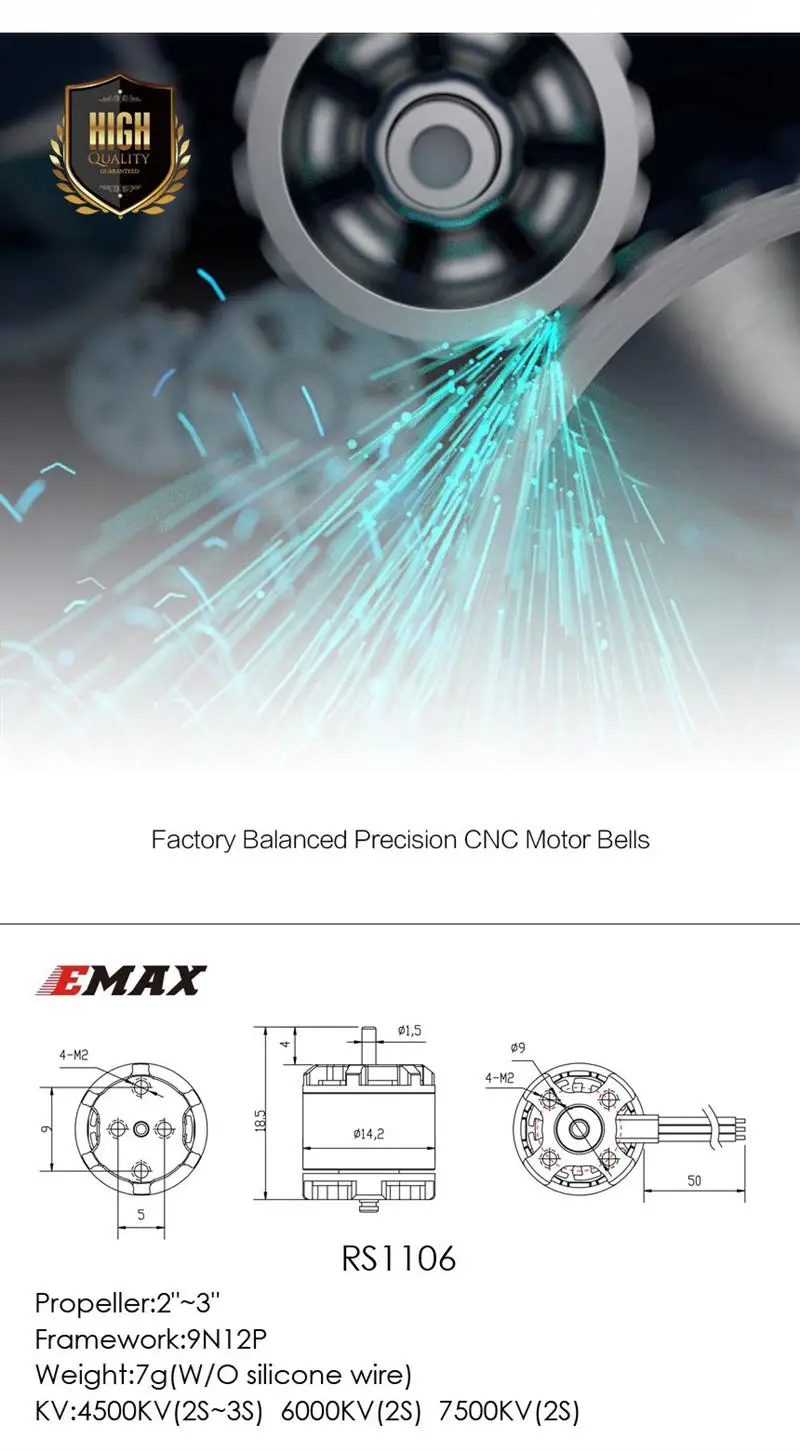 EMAX RS1106 4500KV 6000KV 7500KV бесщеточный микро-двигатель CW резьба для FPV Racer RC Racing Drone Quadcopter запчасти