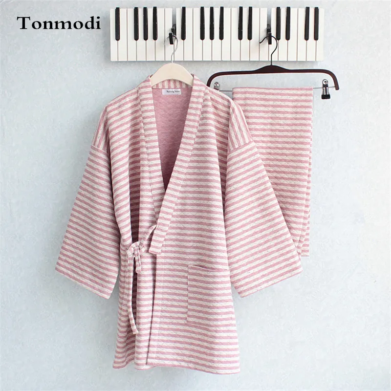 kimono Pajamas Women Autumn Love Pyjamas Men Cotton Thickening Air