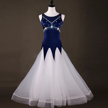 

Customized Shinny Diamond Navy Blue Ballroom Dance Dress Women Professional Waltz Foxtrot Dresses Competition Dancing Dress