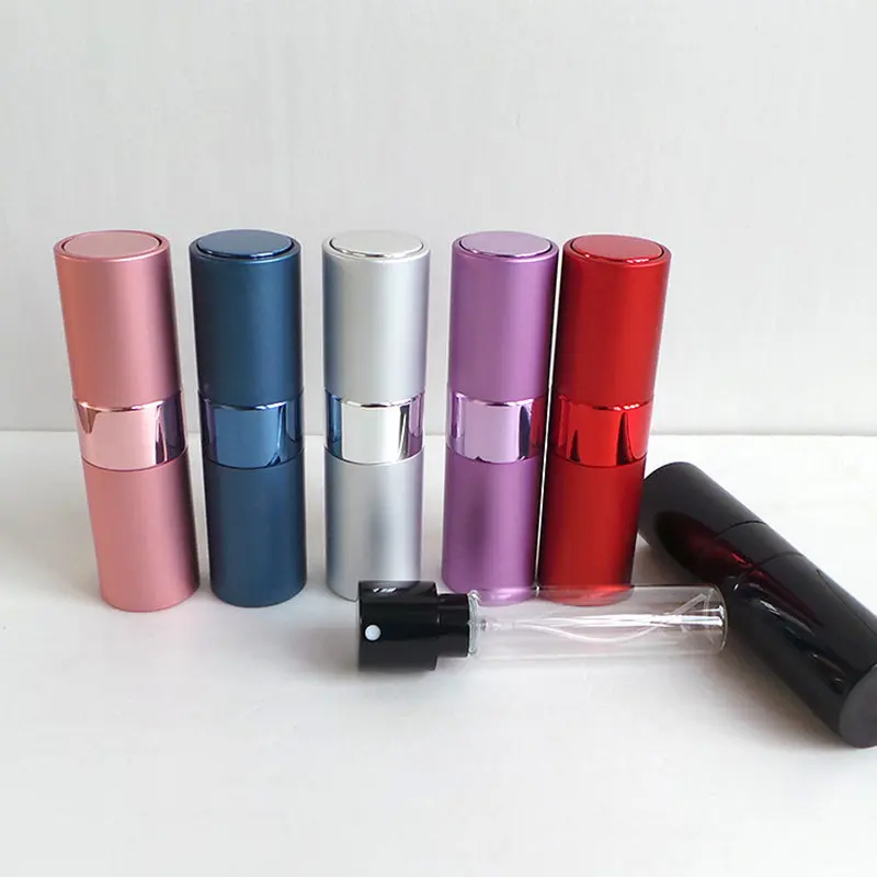 

1PC/Lot 15ml Lipstick Spin Tube Spray Bottle Atomizer Refillable Aluminum Glass Perfume Bottle Pump Empty Travel Scent Bottle